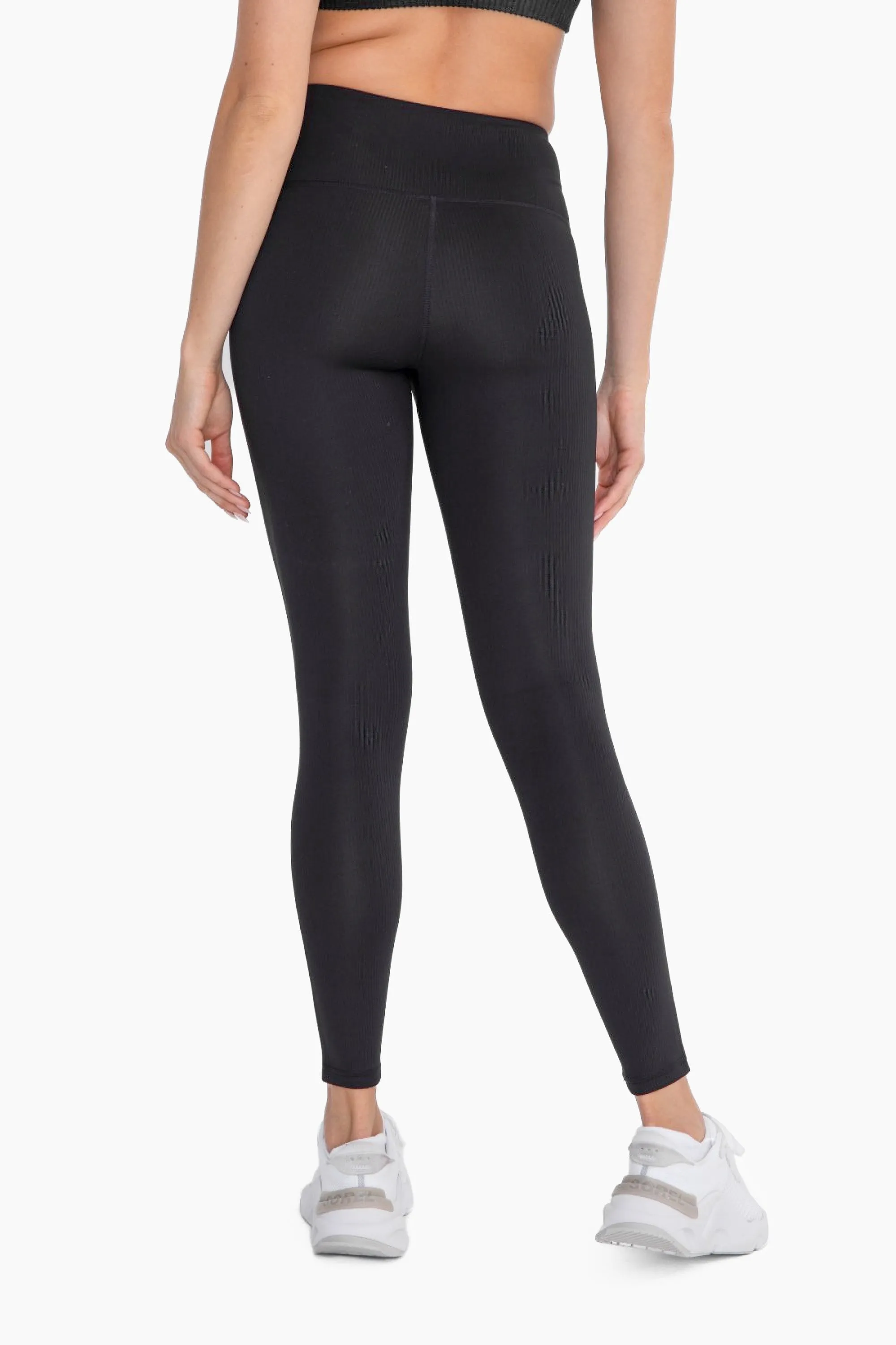 Black Jacquard Ribbed High-Waisted Leggings | MONO B - Final Sale