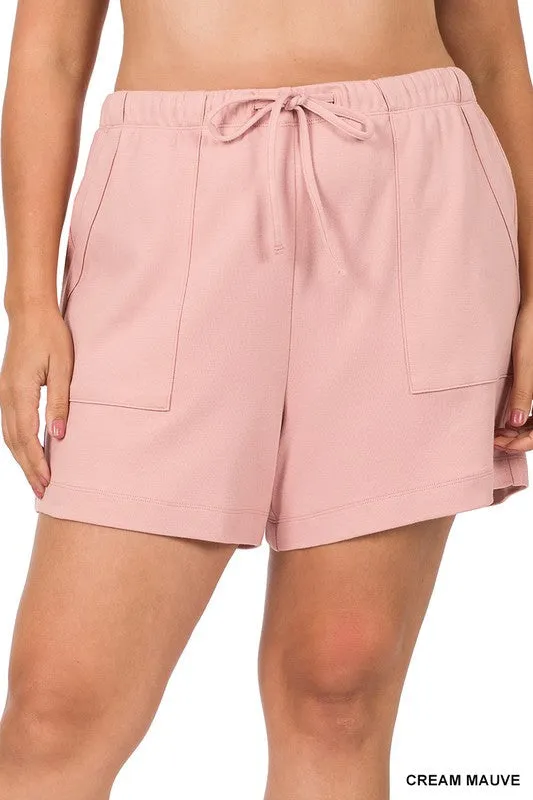 Cotton Drawstring Waist Shorts With Pockets