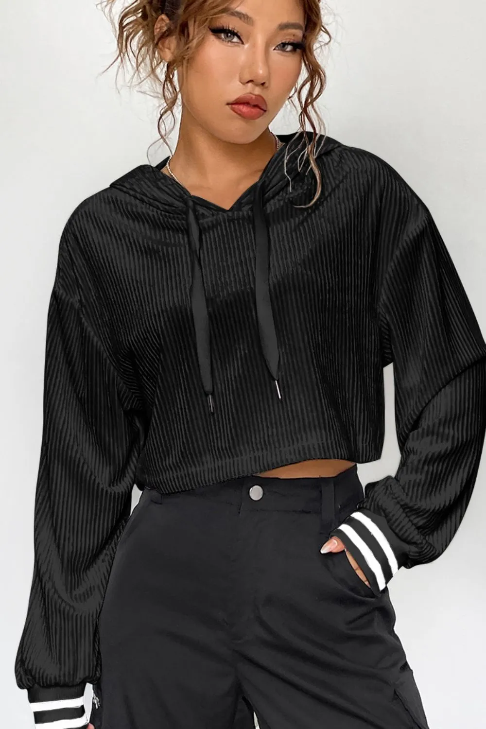 Drawstring Drop Shoulder Long Sleeve Hoodie | Activewear Tops | Loungewear