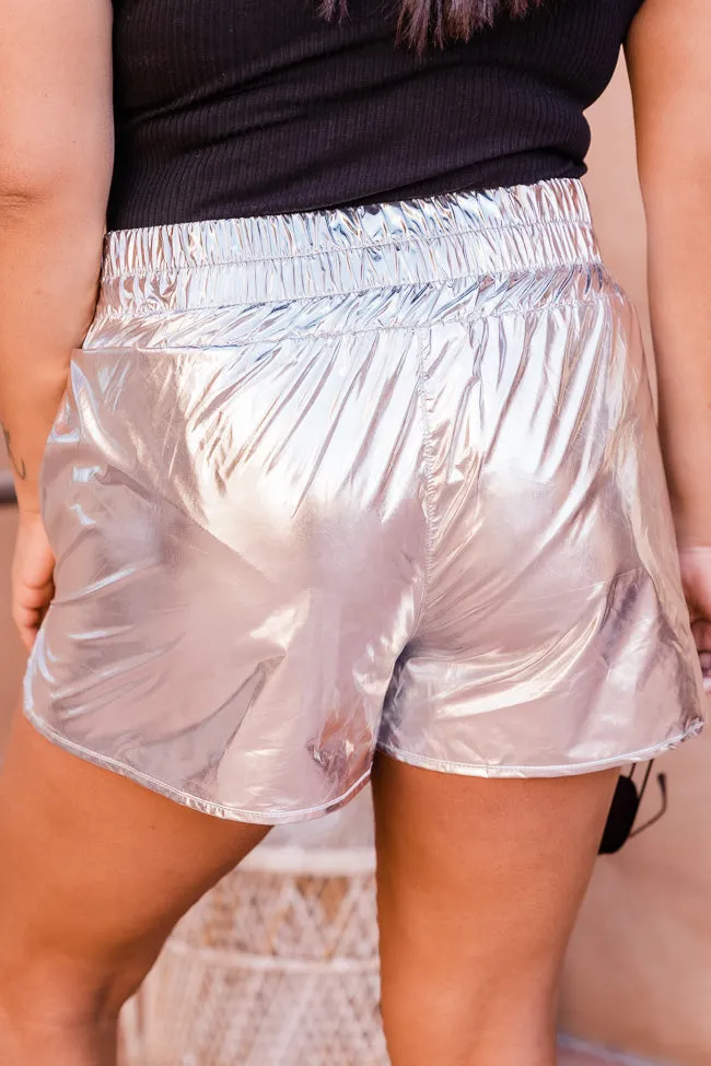 Errands To Run Silver Metallic High Waisted Athletic Shorts FINAL SALE