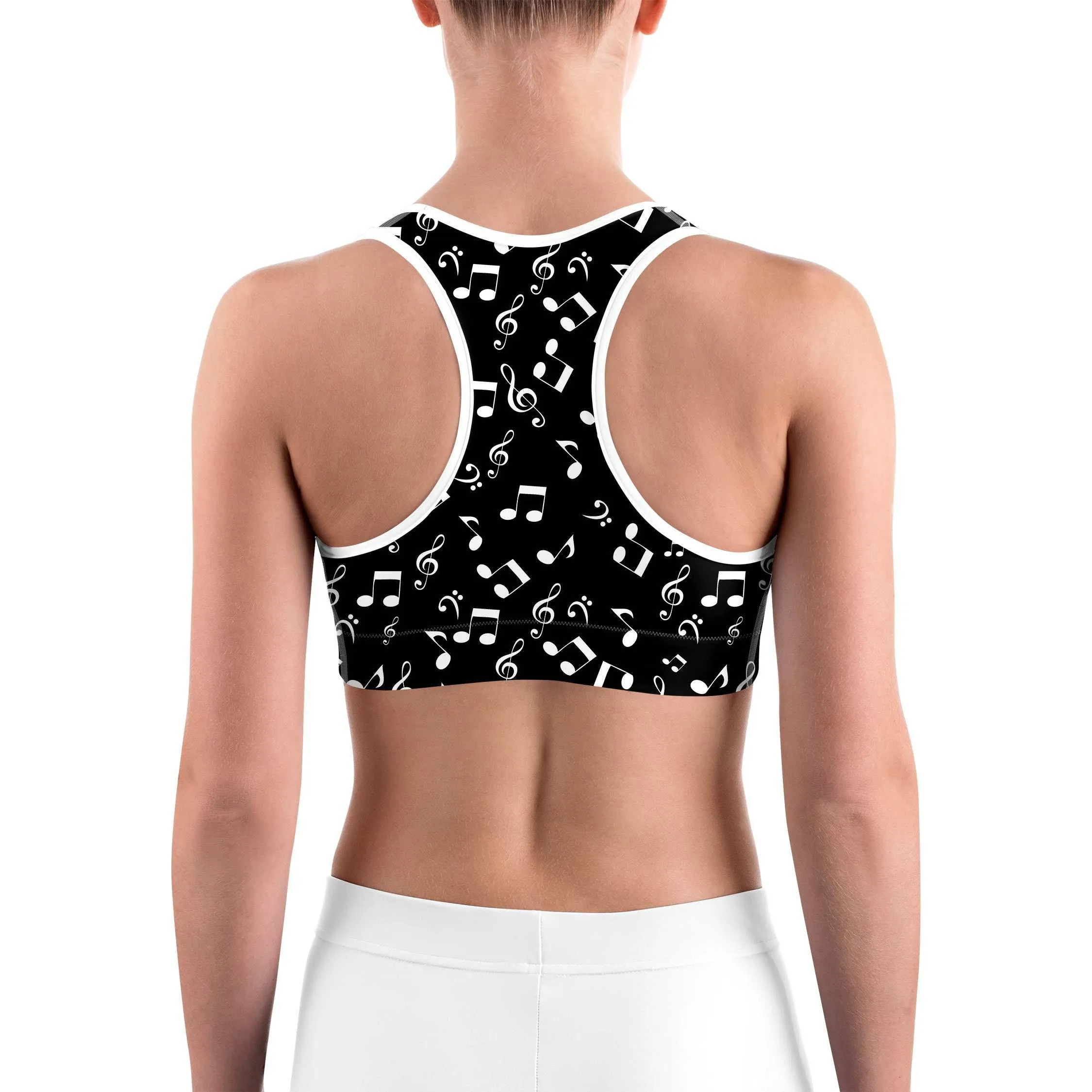 Music Notes Black Sports bra