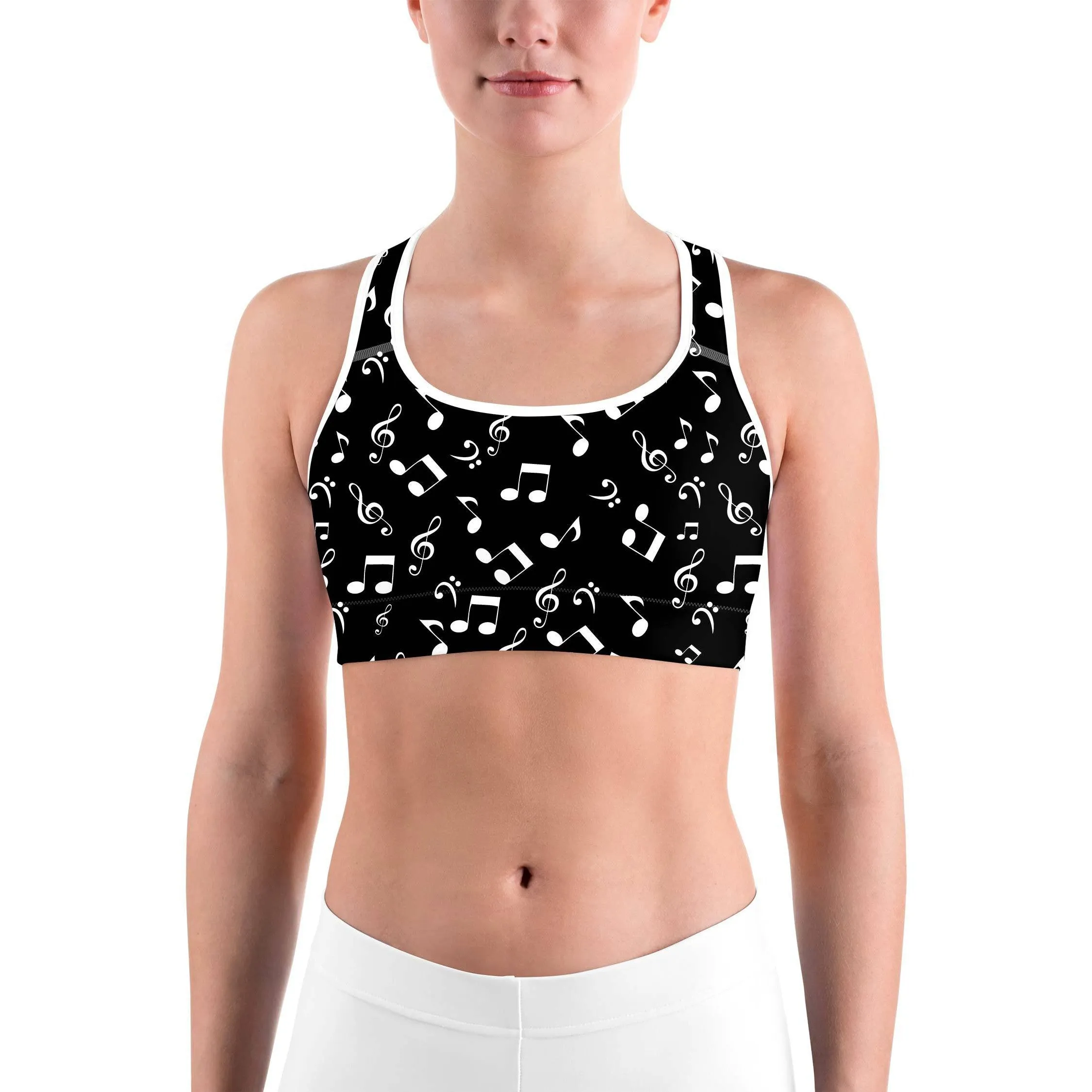 Music Notes Black Sports bra