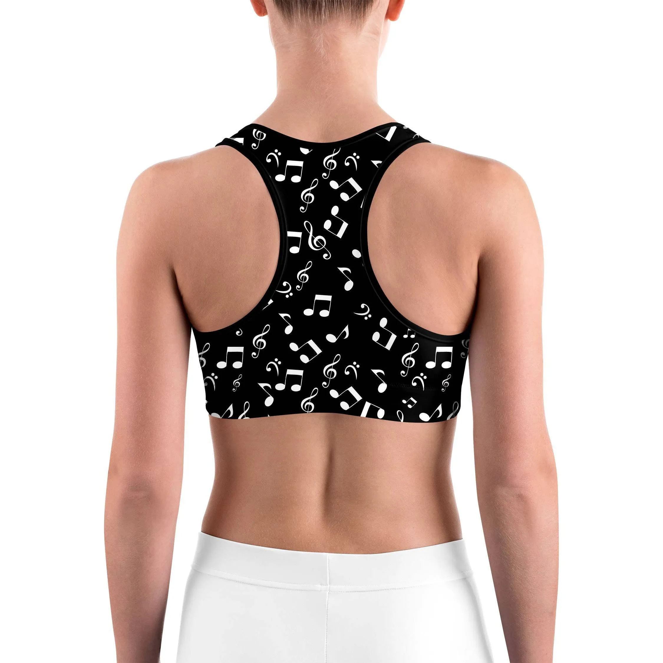 Music Notes Black Sports bra