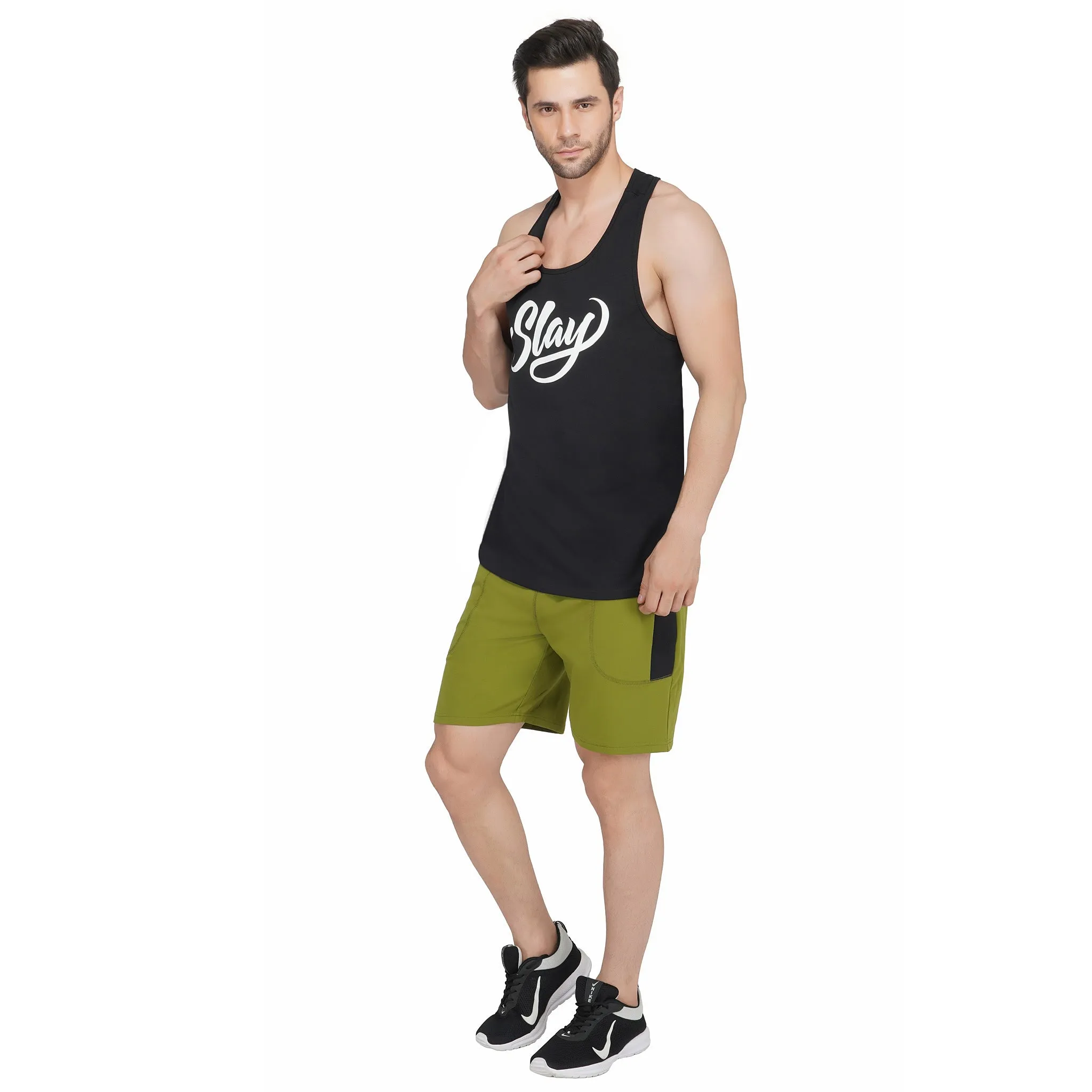 SLAY. Men's Olive Green Activewear Sports Shorts