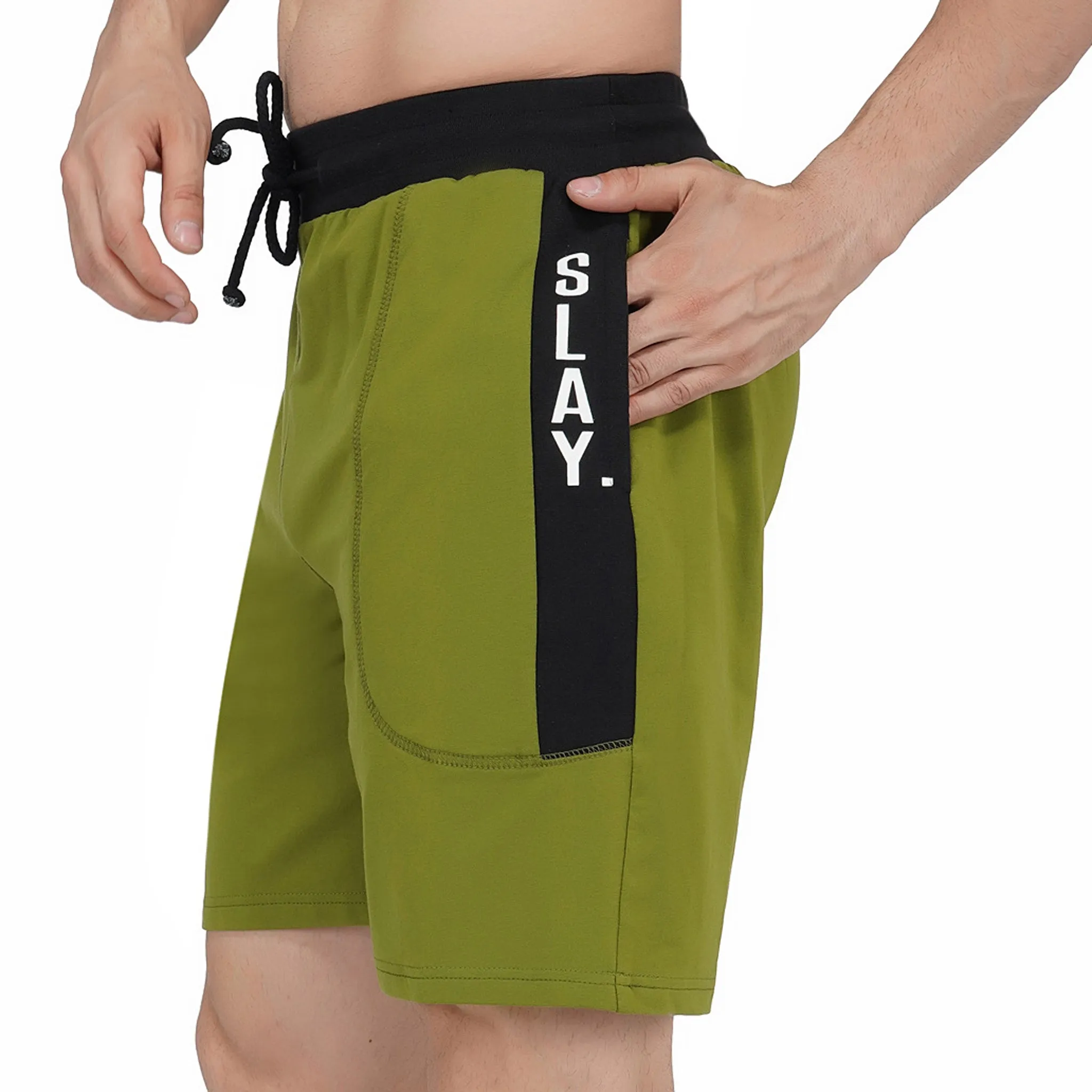 SLAY. Men's Olive Green Activewear Sports Shorts