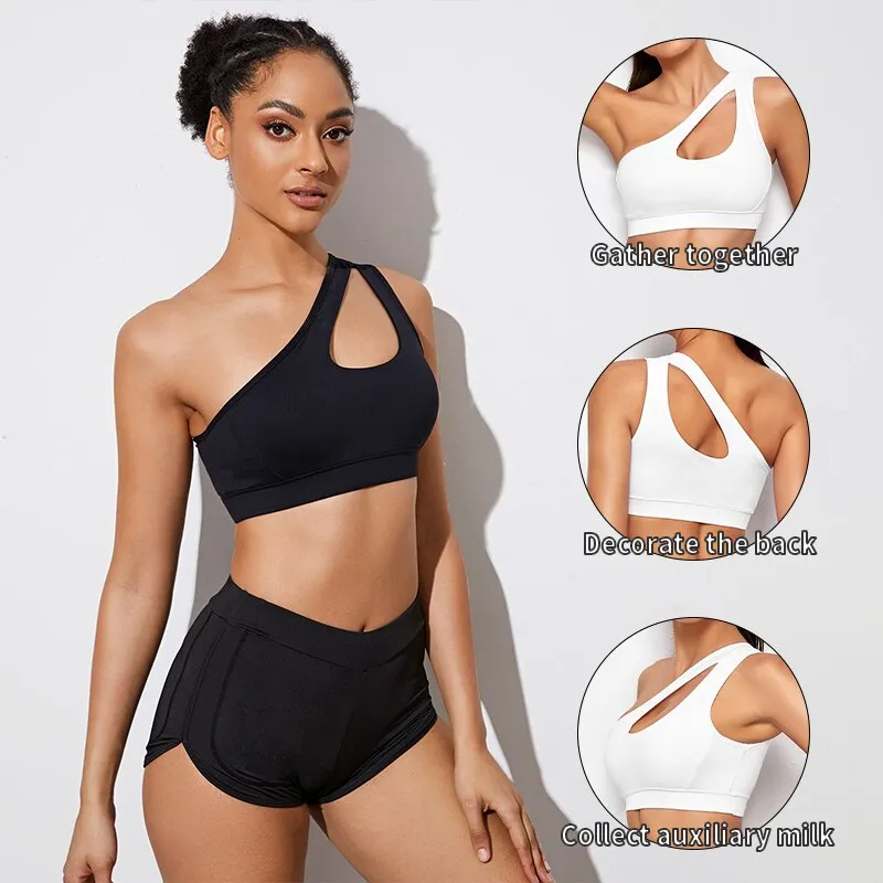 Sports Bra Push Up Fitness Bras One Shoulder Shockproof Yoga Bra top