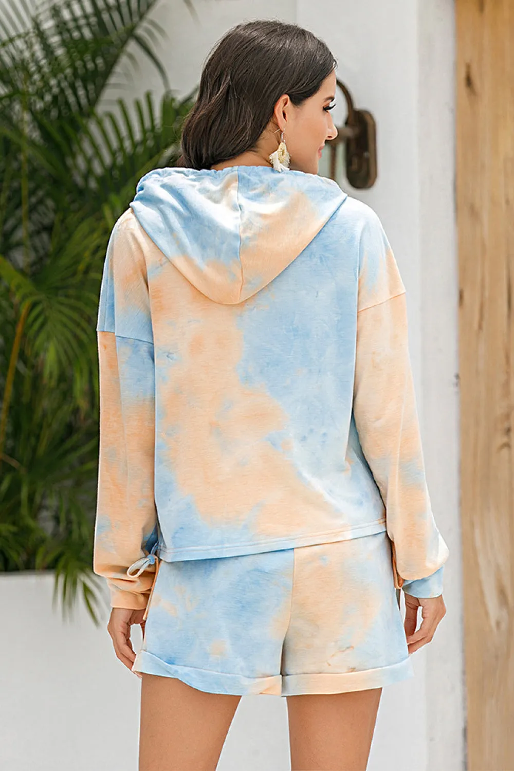 Tie-Dye Drawstring Hoodie & Shorts Activewear Set