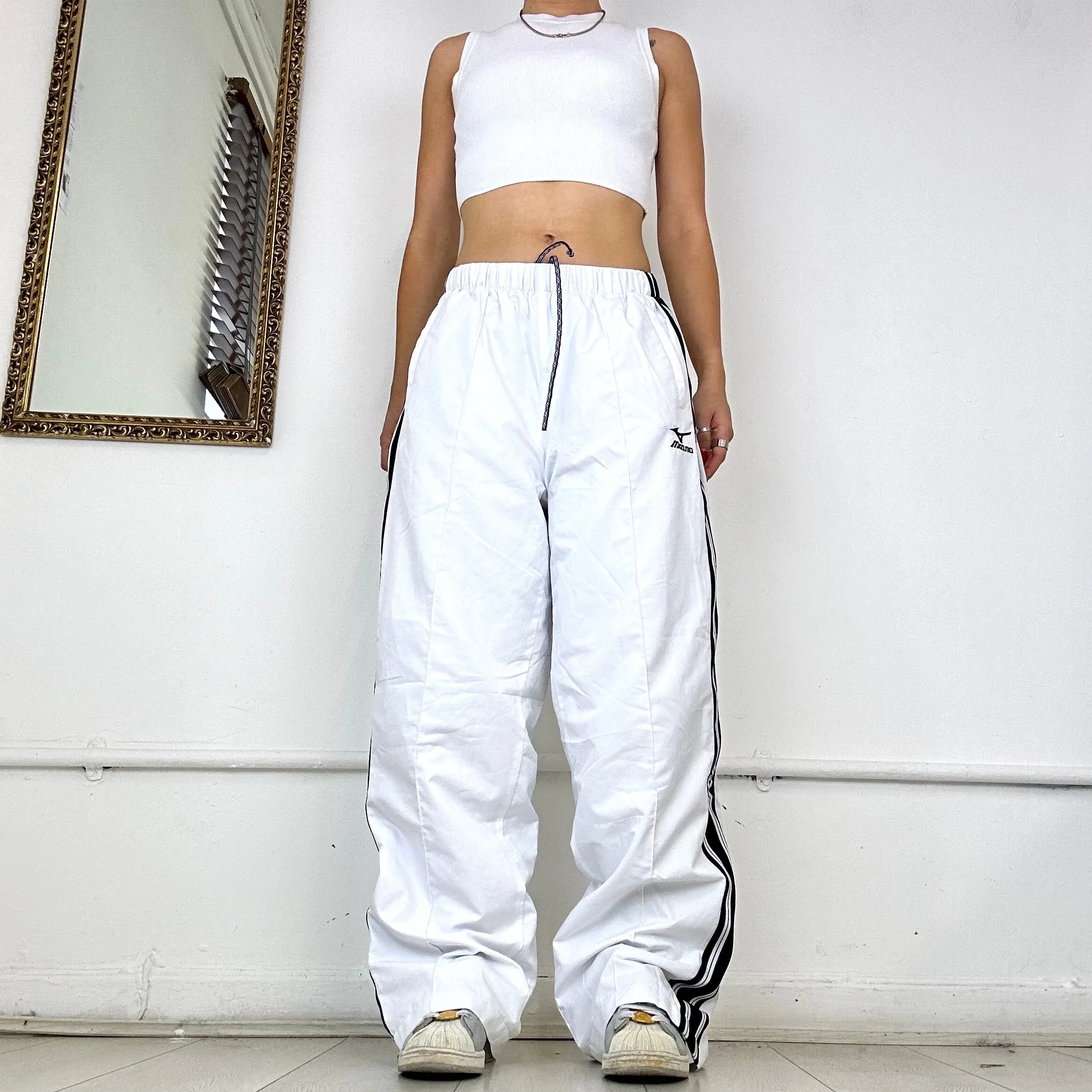 vintage white lined baggy tracksuit bottoms