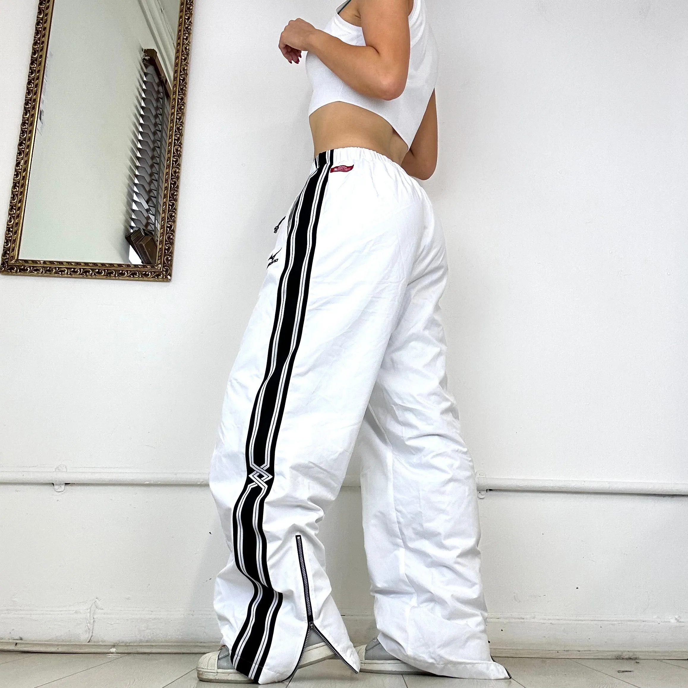 vintage white lined baggy tracksuit bottoms