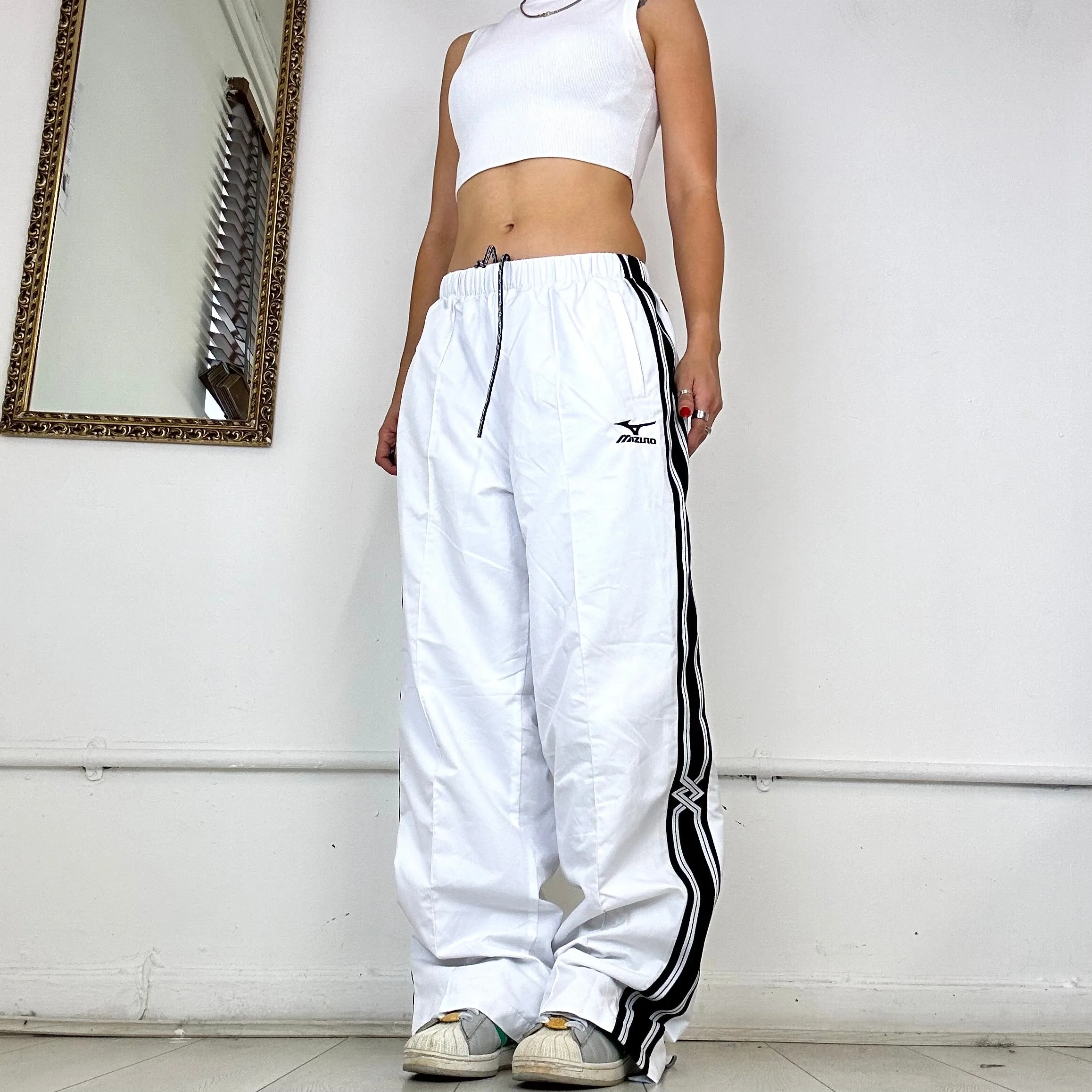 vintage white lined baggy tracksuit bottoms