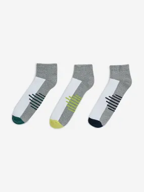 WES Lounge Grey Striped Trainer Socks - Pack of 3