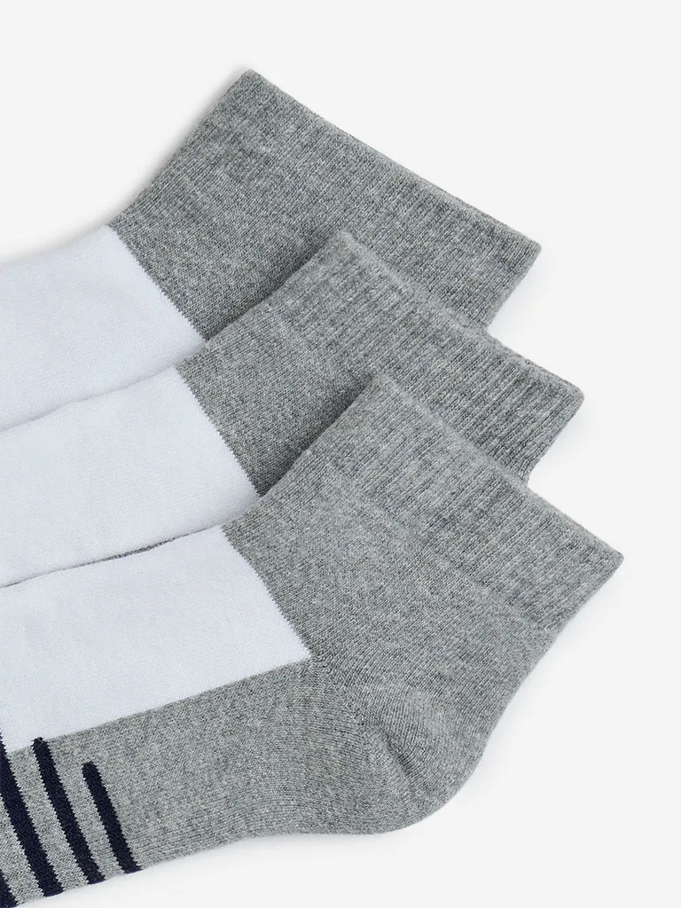 WES Lounge Grey Striped Trainer Socks - Pack of 3